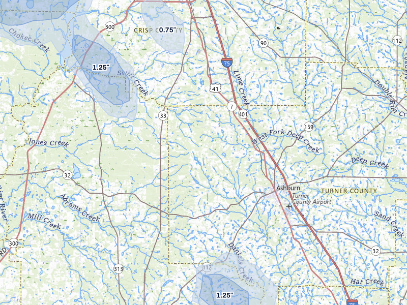 NEXRAD radar-signature map of the hail storm over Ashburn, GA on Aug 13, 2026
