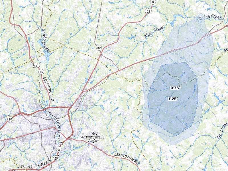 NEXRAD radar-signature map of the hail storm over Athens, GA on May 17, 2026