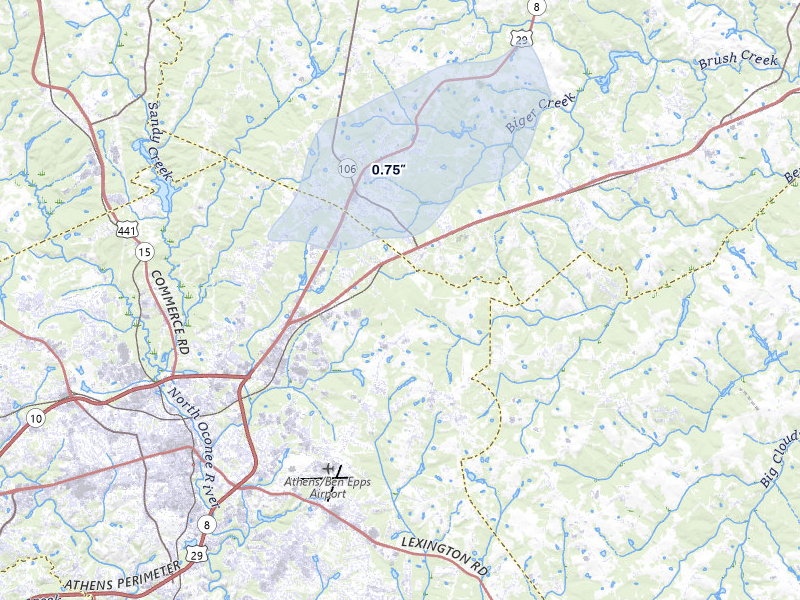 NEXRAD radar-signature map of the hail over Athens, GA