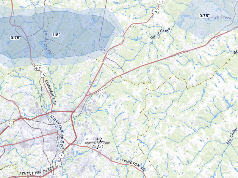 NEXRAD radar-signature map of the hail over Athens, GA