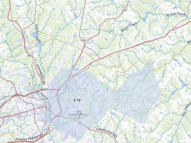NEXRAD radar-signature map of the hail over Athens, GA