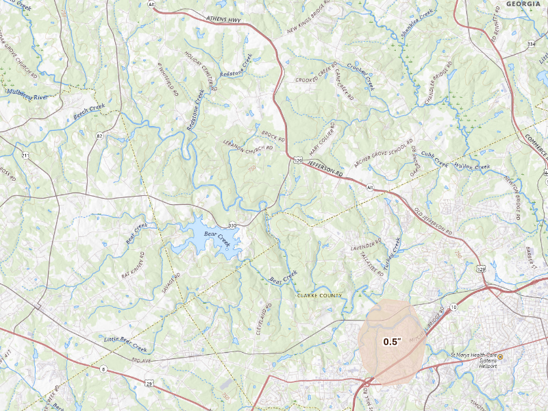 Radar-estimated hail-size map of the storm over Athens, GA