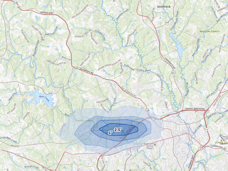 NEXRAD radar-signature map of the hail storm over Athens, GA on Sep 19, 2026
