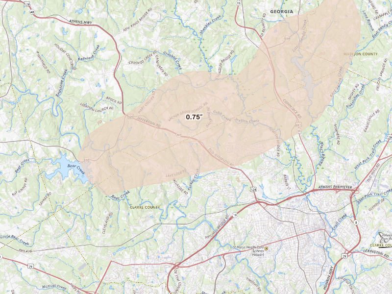 Radar-estimated hail-size map of the storm over Athens, GA