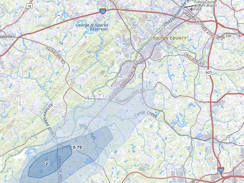 NEXRAD radar-signature map of the hail over Atlanta, GA