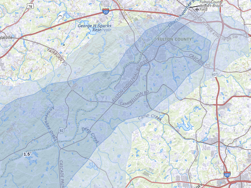 NEXRAD radar-signature map of the hail storm over Atlanta, GA on Jul 1, 2026