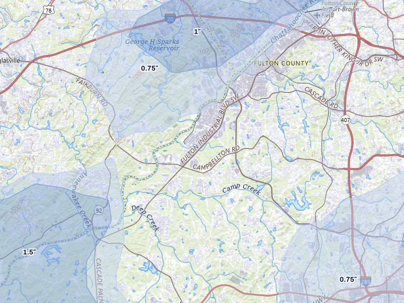 NEXRAD radar-signature map of the hail storm over Atlanta, GA on Jul 3, 2026