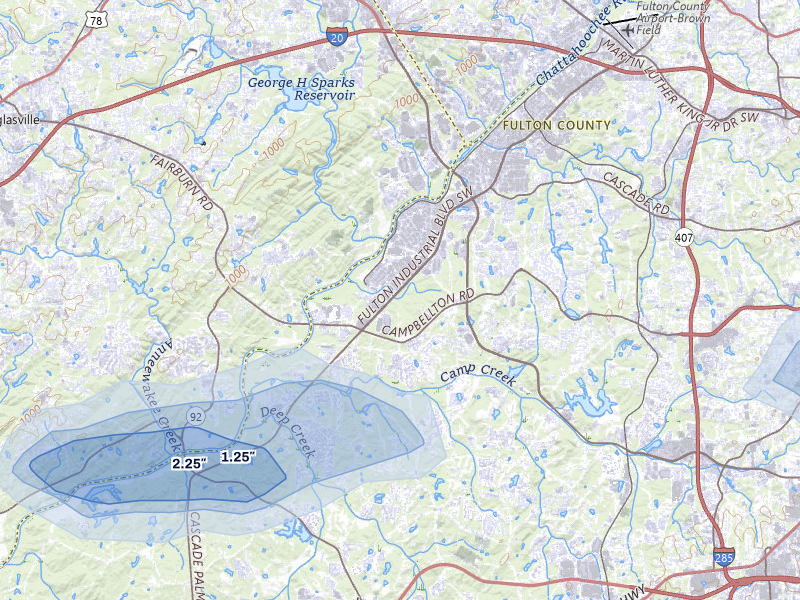 NEXRAD radar-signature map of the hail storm over Atlanta, GA on Jul 9, 2026