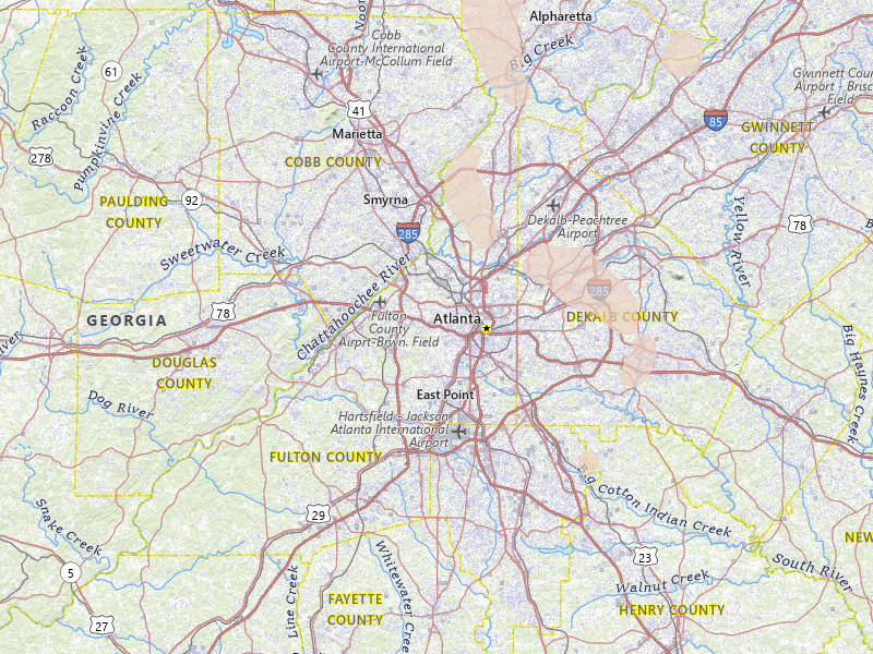 Radar-estimated hail-size map of the storm over Atlanta, GA on Jul 28, 2026