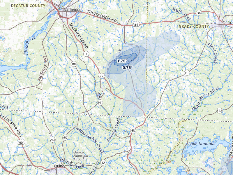 NEXRAD radar-signature map of the hail storm over Attapulgus, GA on Jul 10, 2026