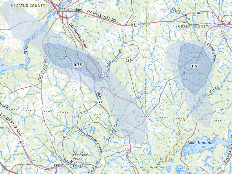 NEXRAD radar-signature map of the hail storm over Attapulgus, GA on Jul 30, 2026