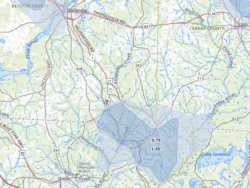 NEXRAD radar-signature map of the hail storm over Attapulgus, GA on Aug 12, 2026
