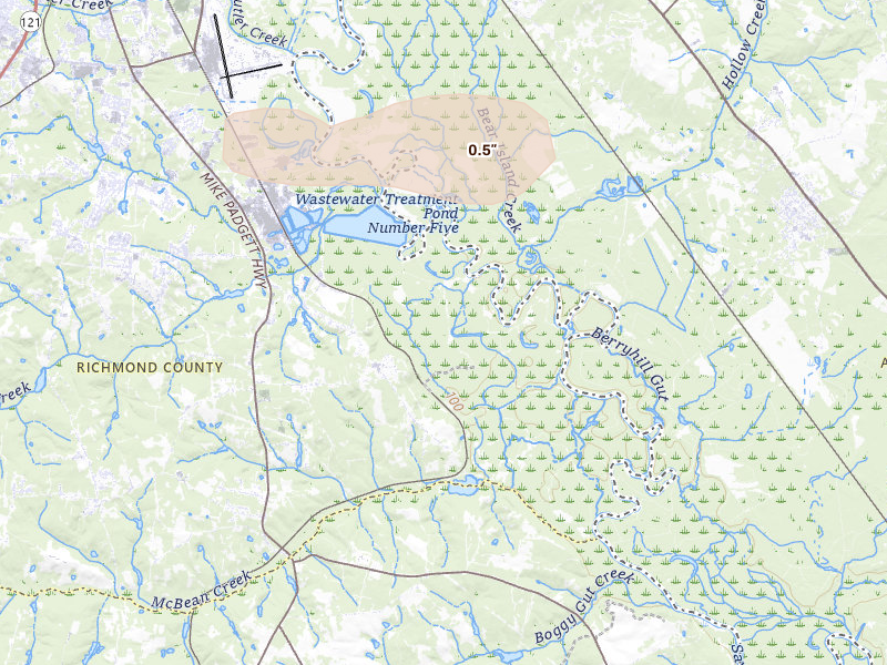 Radar-estimated hail-size map of the storm over Augusta, GA on Jun 27, 2026