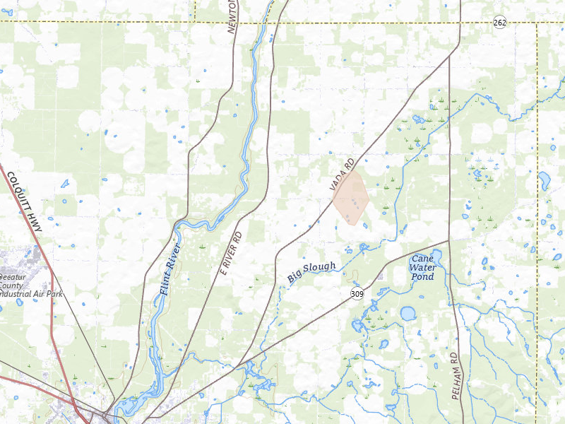 Radar-estimated hail-size map of the storm over Bainbridge, GA on May 24, 2026