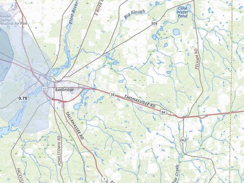 NEXRAD radar-signature map of the hail storm over Bainbridge, GA on Aug 12, 2026