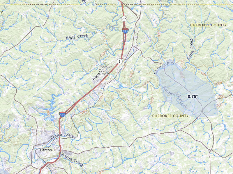 NEXRAD radar-signature map of the hail storm over Ball Ground, GA on Jul 11, 2026