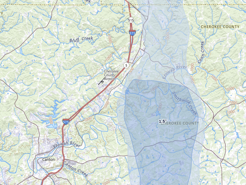NEXRAD radar-signature map of the hail storm over Ball Ground, GA on Jul 28, 2026