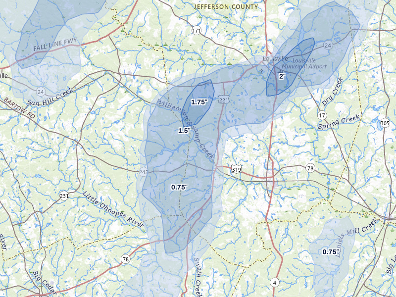 NEXRAD radar-signature map of the hail storm over Bartow, GA on Jun 29, 2026