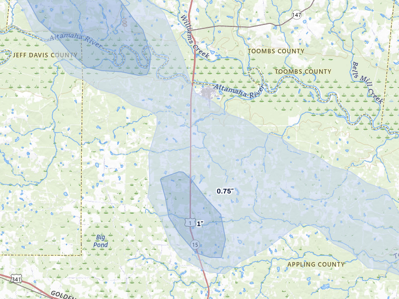 NEXRAD radar-signature map of the hail storm over Baxley, GA on May 17, 2026