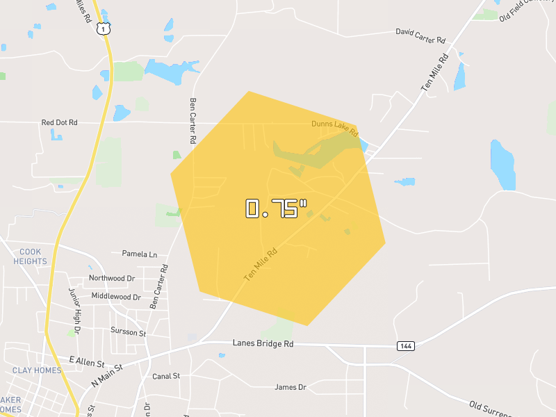 Hail map of Baxley, GA on Jul 5, 2026, hail up to 0.75"