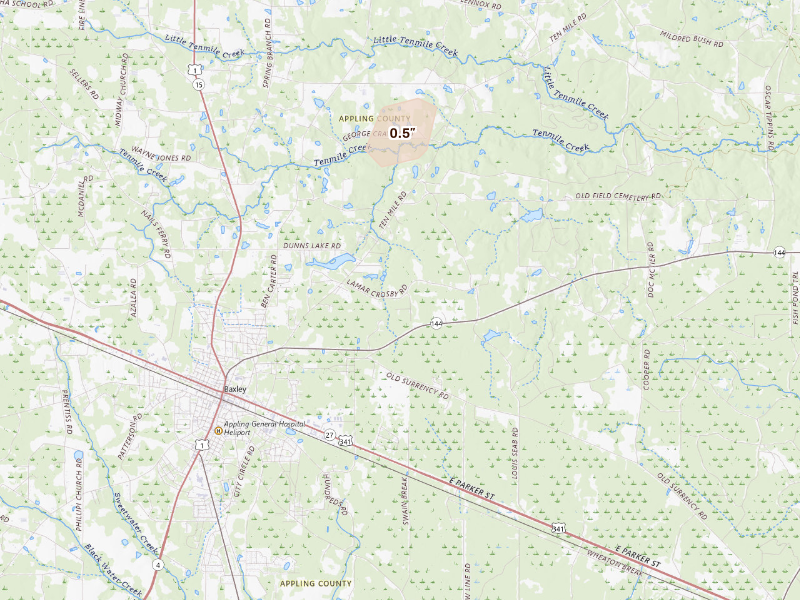 Radar-estimated hail-size map of the storm over Baxley, GA