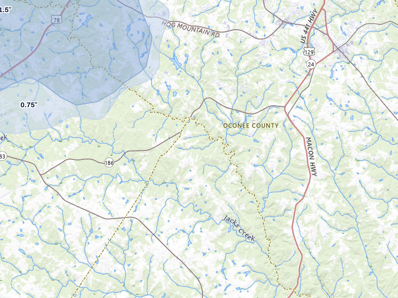 NEXRAD radar-signature map of the hail storm over Bishop, GA on Jun 29, 2026