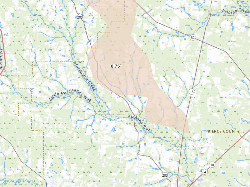 Radar-estimated hail-size map of the storm over Blackshear, GA on Mar 6, 2026