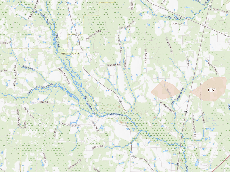 Radar-estimated hail-size map of the storm over Blackshear, GA