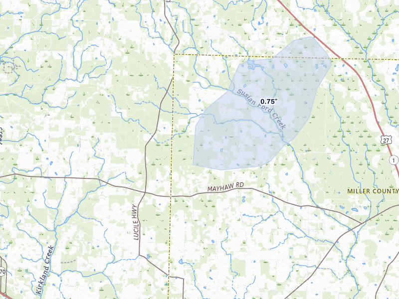 NEXRAD radar-signature map of the hail storm over Blakely, GA on Mar 5, 2026