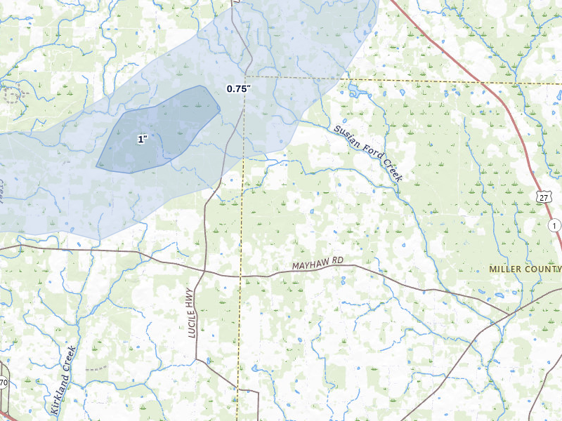 NEXRAD radar-signature map of the hail over Blakely, GA