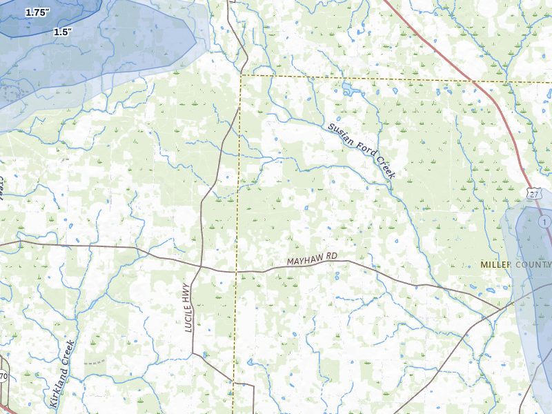 NEXRAD radar-signature map of the hail storm over Blakely, GA on Jul 30, 2026