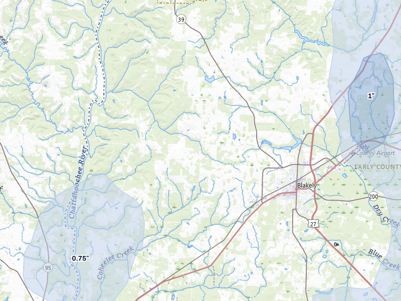 NEXRAD radar-signature map of the hail storm over Blakely, GA on Aug 12, 2026