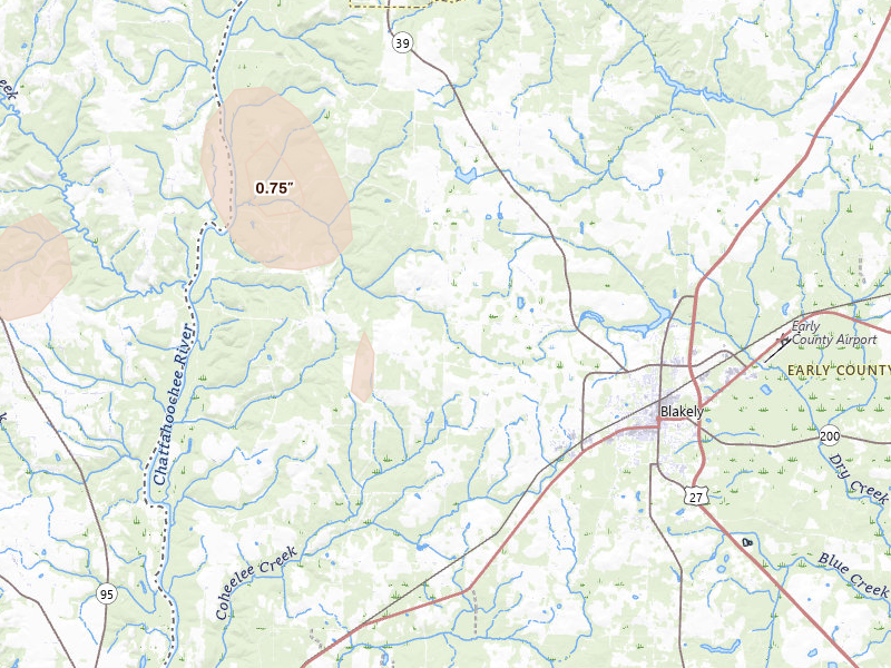 Radar-estimated hail-size map of the storm over Blakely, GA