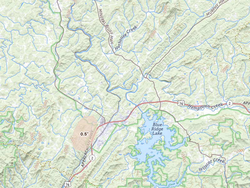 Radar-estimated hail-size map of the storm over Blue Ridge, GA