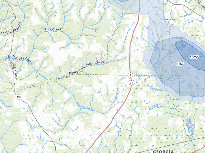 NEXRAD radar-signature map of the hail storm over Bluffton, GA on Jul 29, 2026