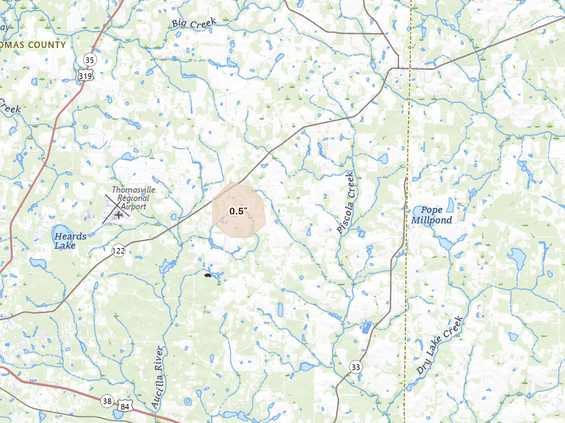 Radar-estimated hail-size map of the storm over Boston, GA on May 17, 2026