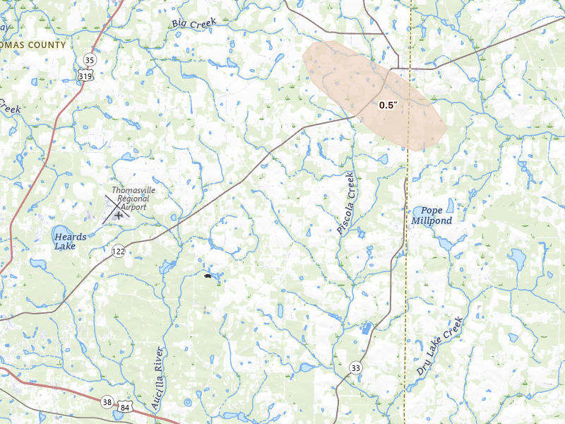 Radar-estimated hail-size map of the storm over Boston, GA on Jun 23, 2026