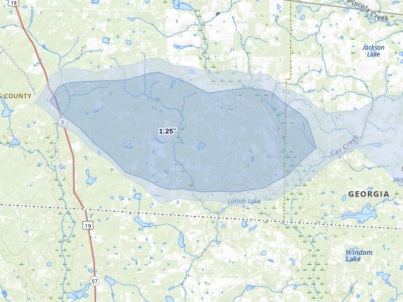 NEXRAD radar-signature map of the hail storm over Boston, GA on Jul 30, 2026