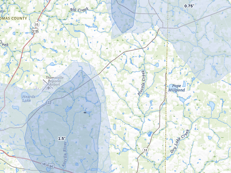 NEXRAD radar-signature map of the hail storm over Boston, GA on Aug 19, 2026