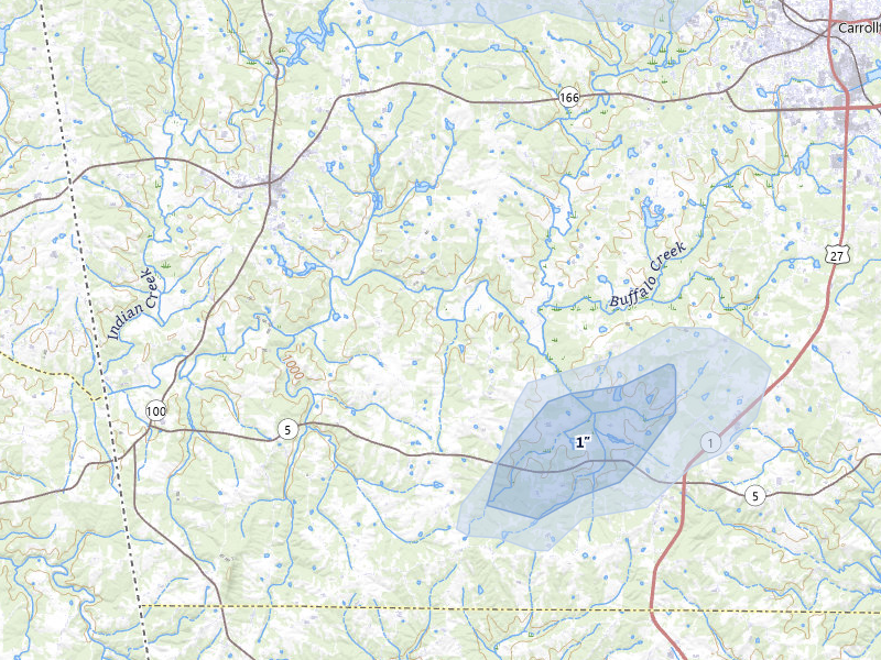 NEXRAD radar-signature map of the hail over Bowdon, GA