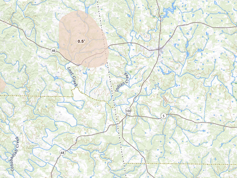 Radar-estimated hail-size map of the storm over Bowdon, GA on Aug 21, 2026