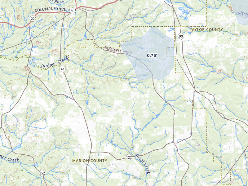NEXRAD radar-signature map of the hail storm over Box Springs, GA on May 6, 2026