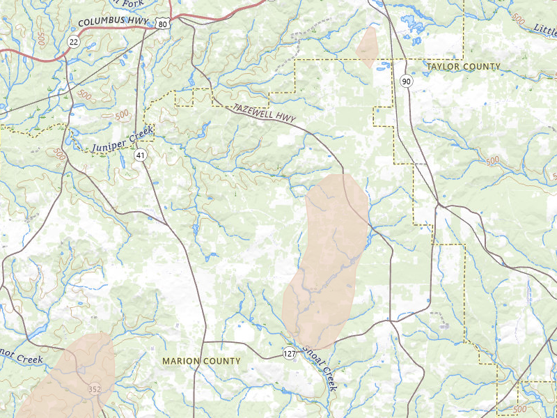 Radar-estimated hail-size map of the storm over Box Springs, GA on May 22, 2026