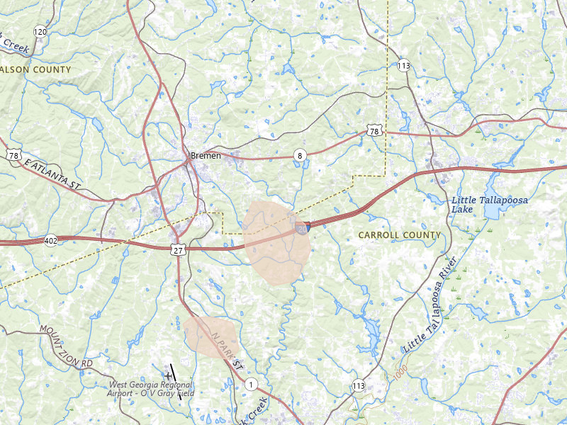 Radar-estimated hail-size map of the storm over Bremen, GA