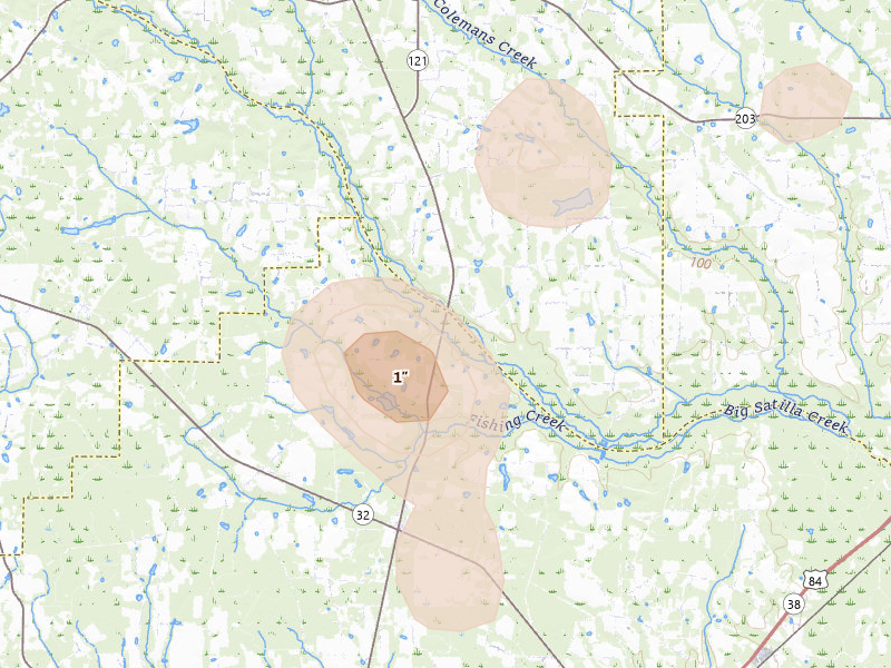 Radar-estimated hail-size map of the storm over Bristol, GA