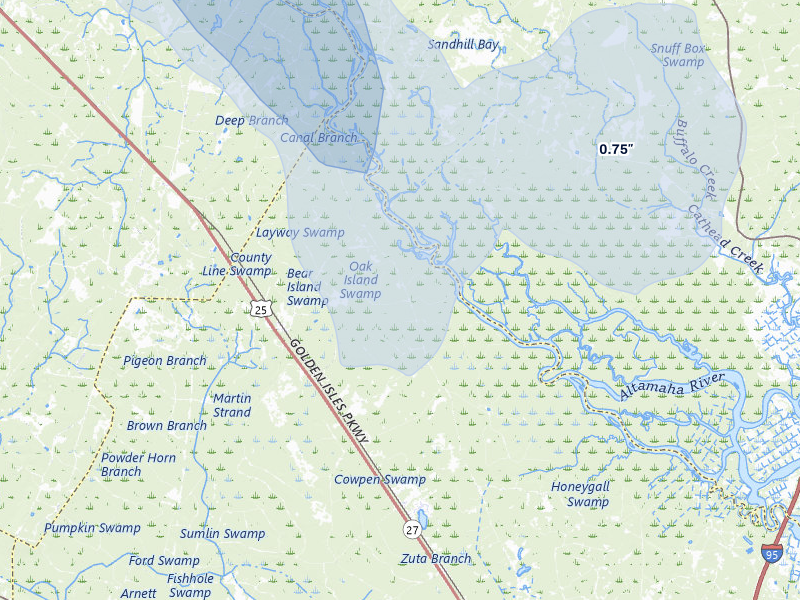 NEXRAD radar-signature map of the hail storm over Brunswick, GA on Jun 29, 2026