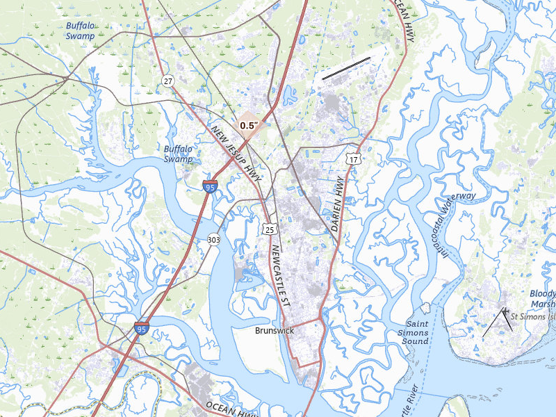 Radar-estimated hail-size map of the storm over Brunswick, GA on Aug 16, 2026
