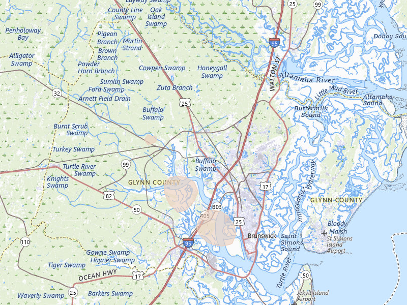Radar-estimated hail-size map of the storm over Brunswick, GA on Aug 25, 2026