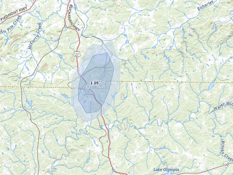 NEXRAD radar-signature map of the hail storm over Buchanan, GA on Jul 10, 2026