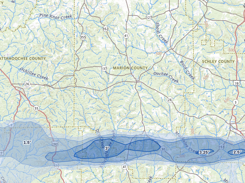 NEXRAD radar-signature map of the hail storm over Buena Vista, GA on May 6, 2026